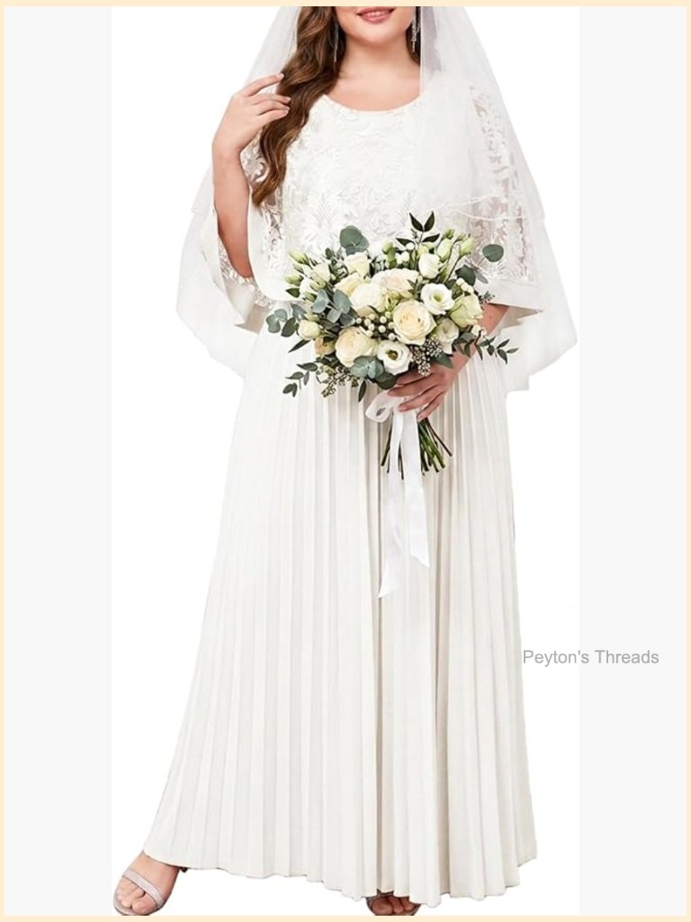 Plus Size Formal Cape Dress With Pockets Embroidered Pleated A Line Gown